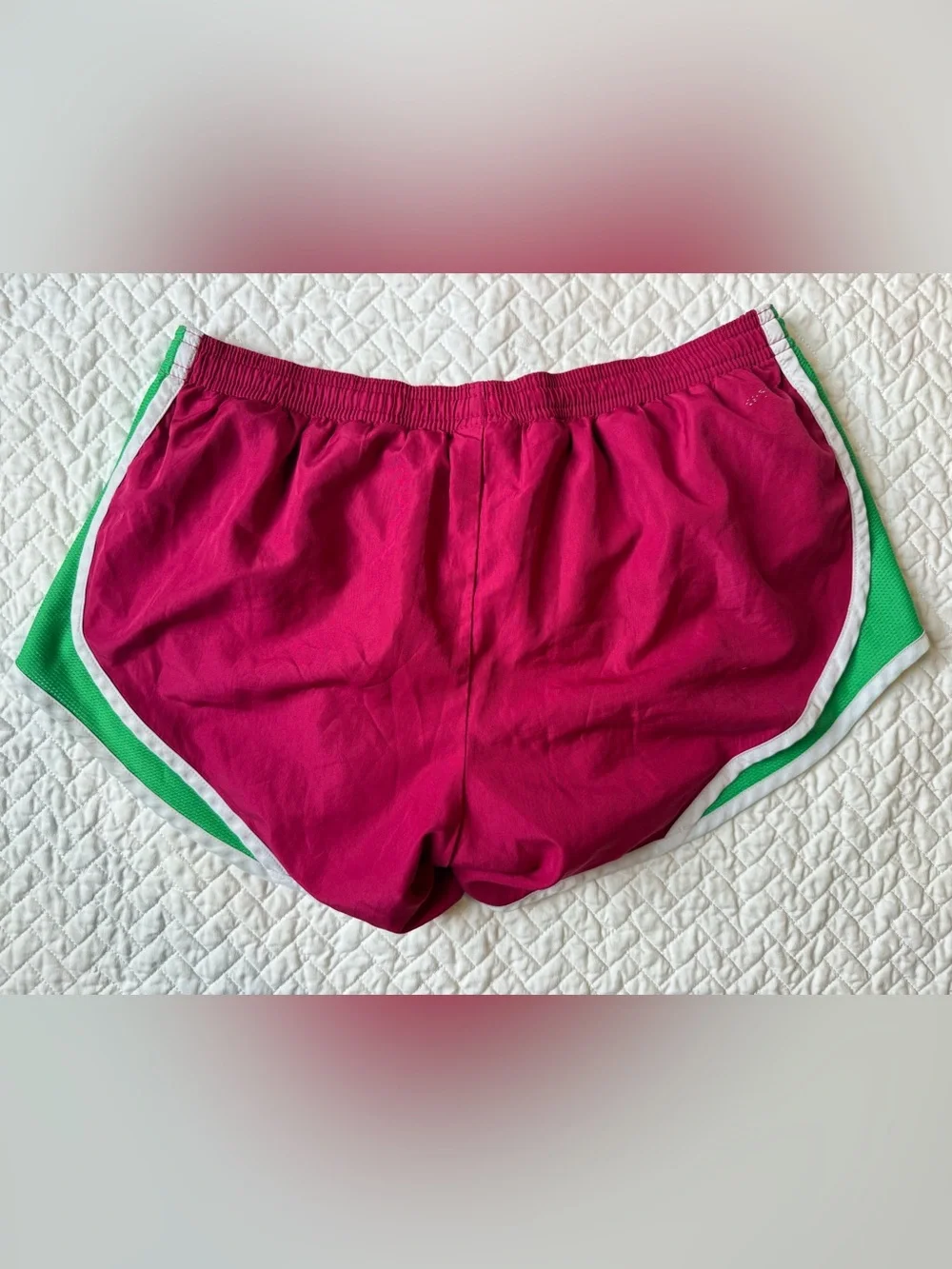 Medium Soffee Hot Pink Women's Athletic Shorts with Green Trim - Picture 3 of 4